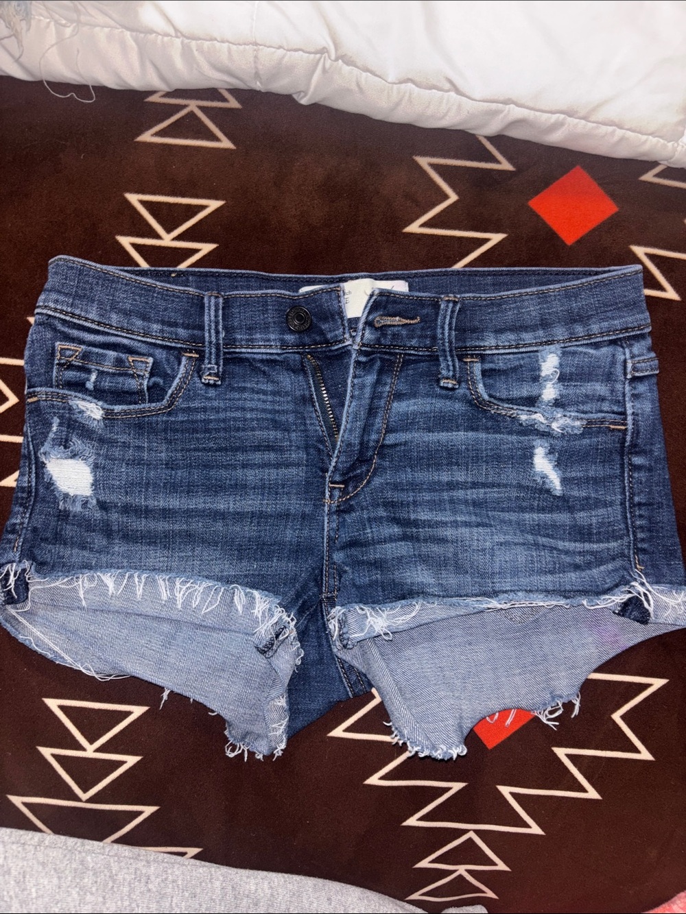 Classic Dark Blue Distressed Low Rise Denim Shorts - Women